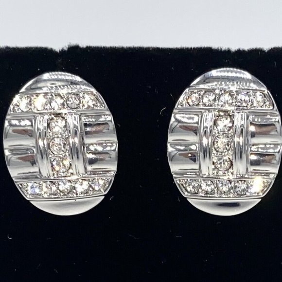 Camrose & Kross NIB Jacqueline Kennedy JBK Art Deco Crystal & Silver Earrings - Picture 1 of 6